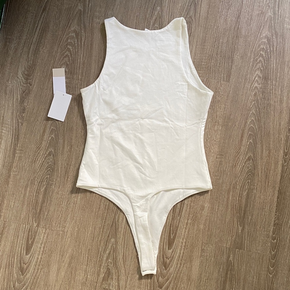 White Ribbed Tank Bodysuit - Women Tops - Picture 3 of 4